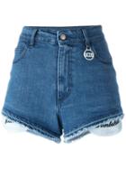 Gcds - Frayed Trim Shorts - Women - Cotton - S, Blue, Cotton