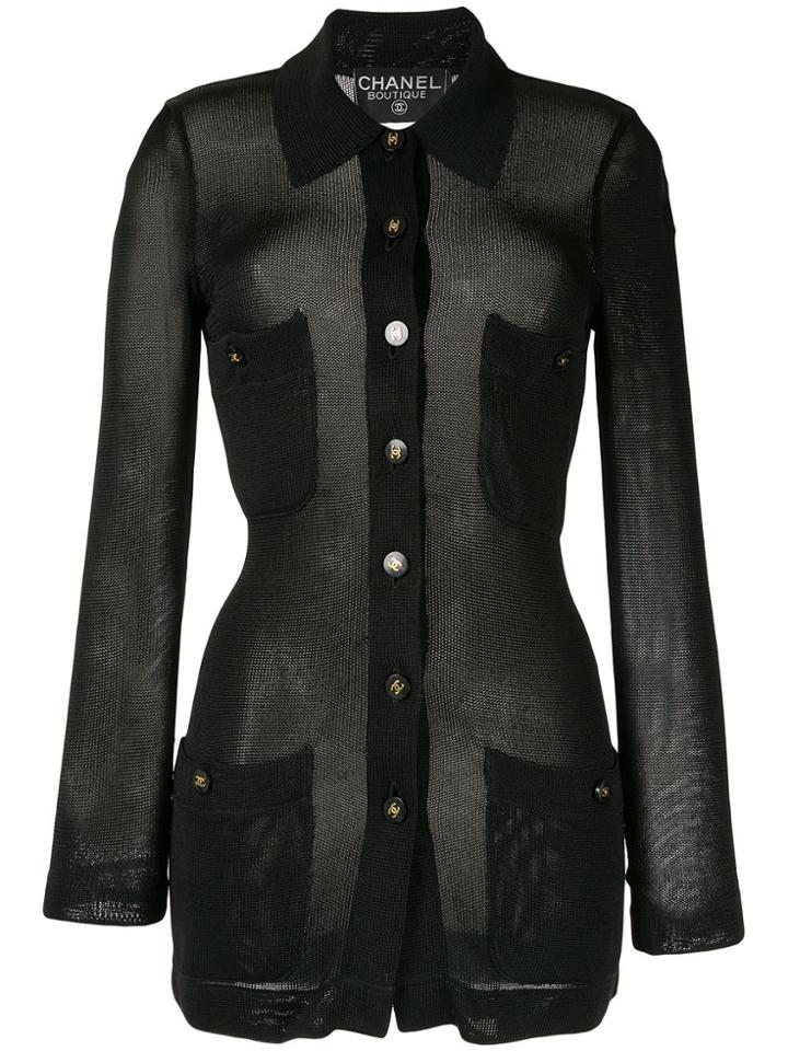 Chanel Pre-owned 1995 Sheer Knitted Cardigan - Black