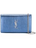 Saint Laurent Monogram Chain Wallet, Women's, Blue, Calf Leather