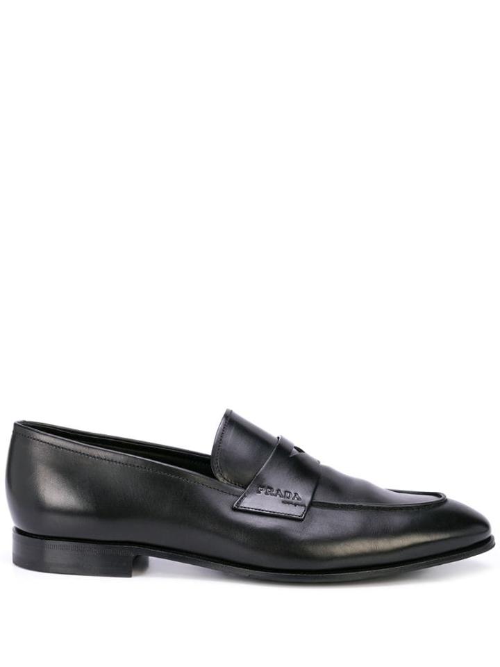 Prada Logo Embossed Loafers - Black