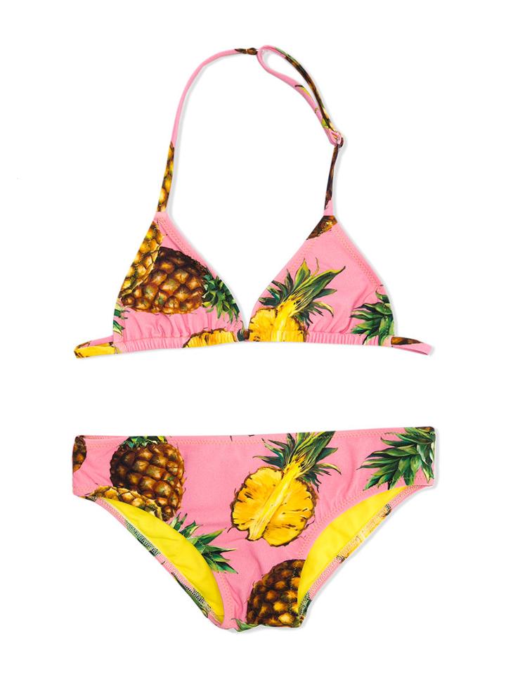 Dolce & Gabbana Kids Pineapple Print Triangle Bikini, Girl's, Size: 10 Yrs, Pink/purple