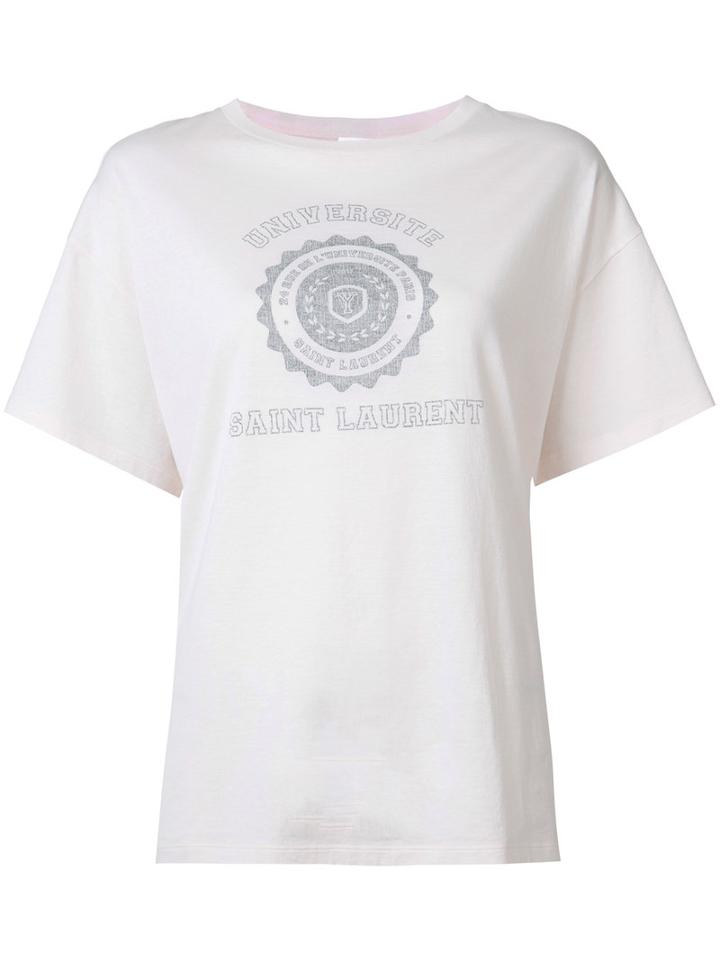 Saint Laurent College Print T-shirt, Women's, Size: Medium, Pink/purple, Cotton