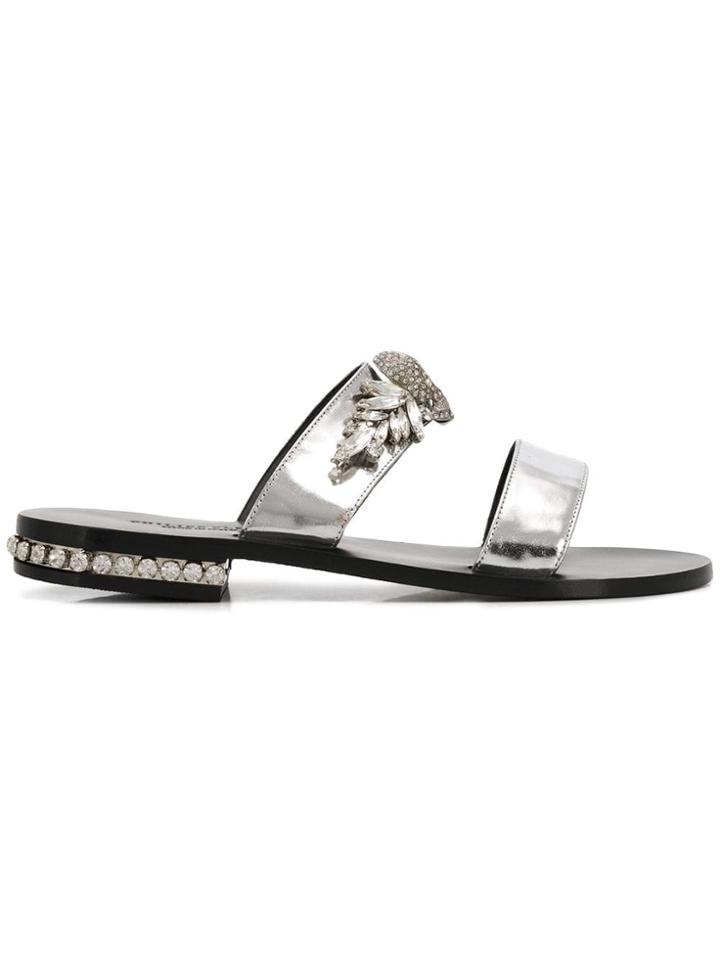 Philipp Plein Skull Flat Slides - Silver