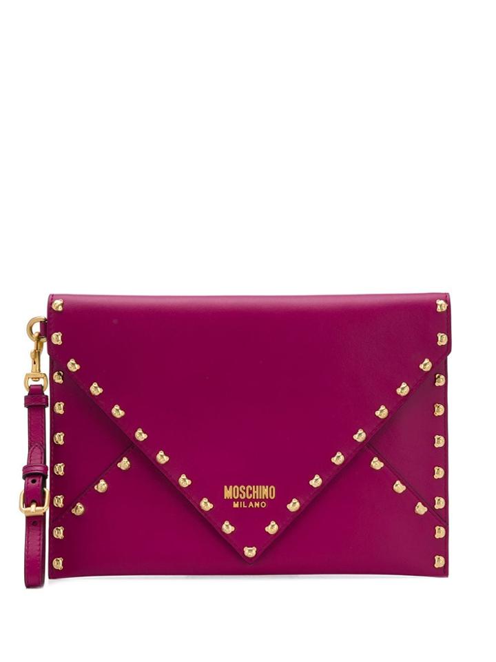 Moschino Teddy Studded Clutch - Purple