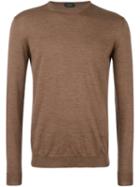 Zanone Crew Neck Sweater, Men's, Size: 50, Brown, Virgin Wool