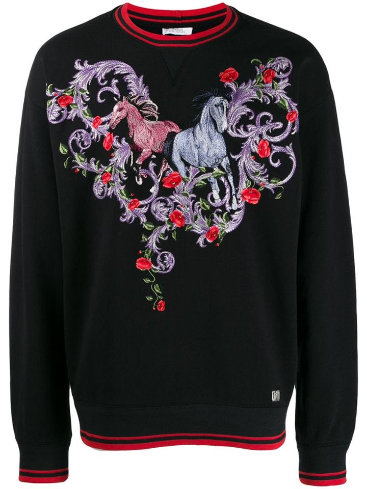 Versace Collection Embroidered Horse Motif Sweatshirt - Black