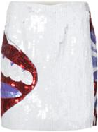 Olympia Le-tan - Sequinned Lip Skirt - Women - Silk/acetate - 38, White, Silk/acetate