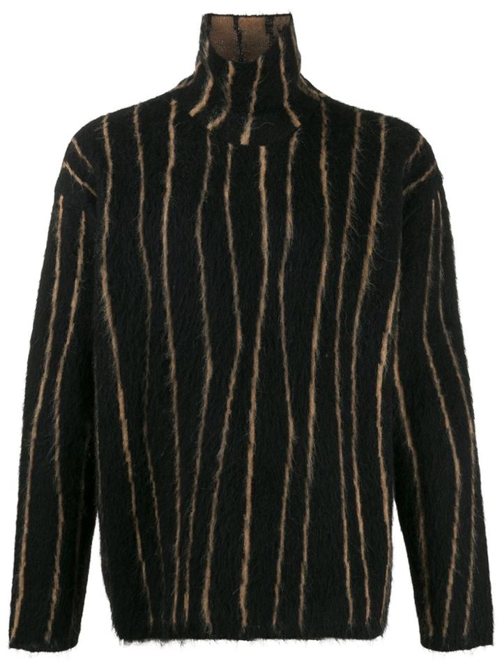 Paura Striped Roll-neck Jumper - Black