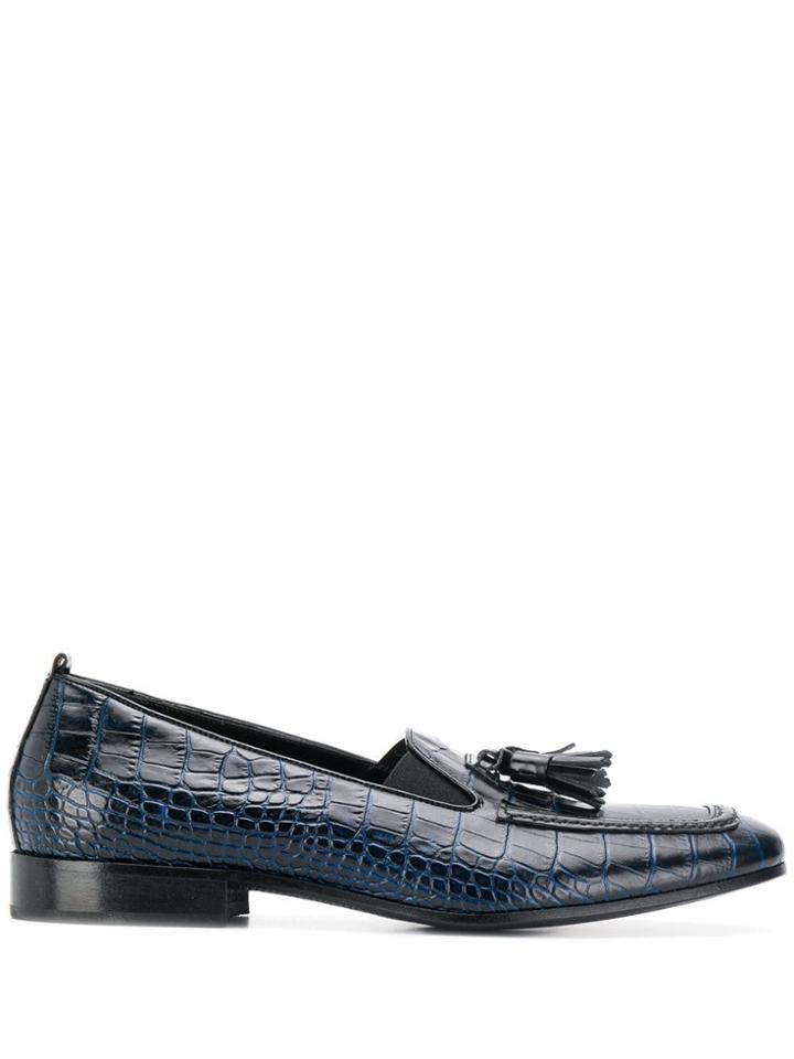 Leqarant Crocodile Embossed Tassel Loafers - Blue