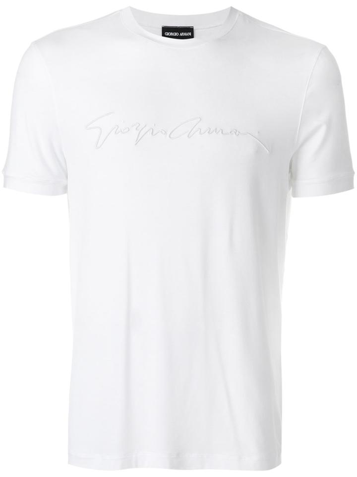 Giorgio Armani Logo Embroidered T-shirt - White