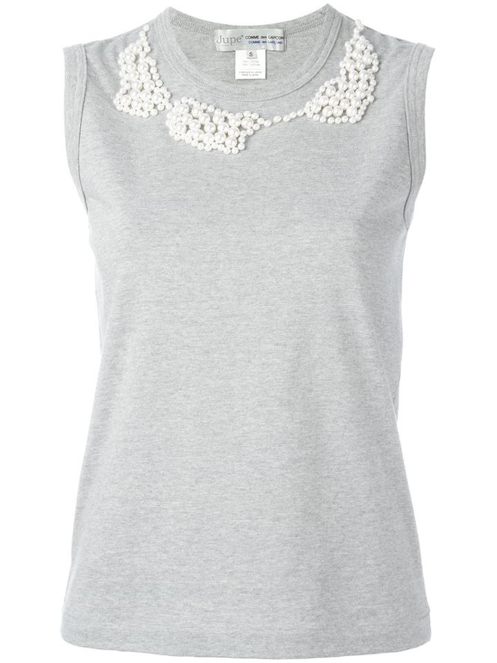 Comme Des Garçons Comme Des Garçons - Pearled Trim Top - Women - Cotton - S, Women's, Grey, Cotton