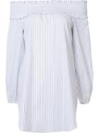 Tibi Striped Off-shoulder Blouse, Women's, Size: 10, White, Cotton/polyester/polyurethane