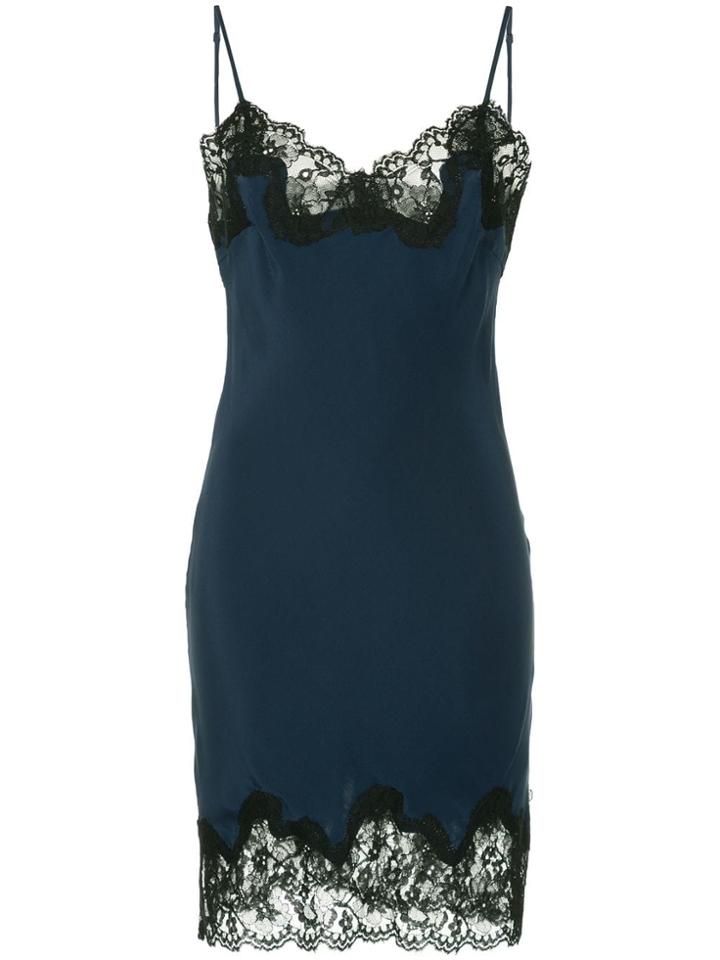 Gold Hawk Lace Trim Slip Dress - Blue