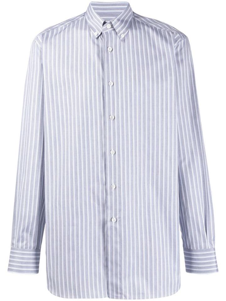 Brioni Striped Button Down Shirt - Blue