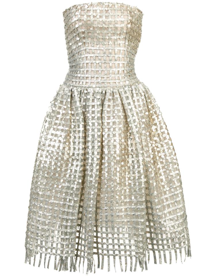 Oscar De La Renta Sequin Embroidered Dress - Metallic