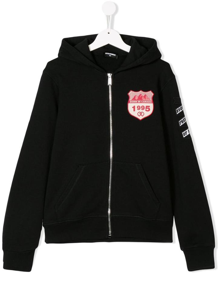 Dsquared2 Kids Teen Patches Zip Up Hoodie - Black