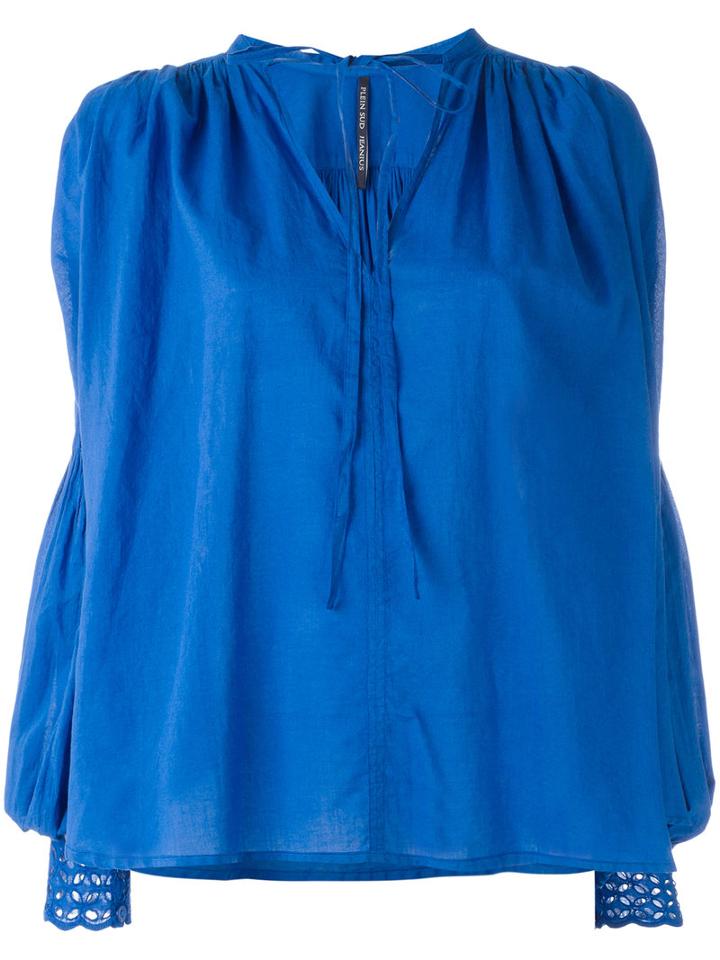 Plein Sud - Tie Neck Blouse - Women - Cotton - 38, Blue, Cotton