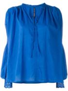 Plein Sud - Tie Neck Blouse - Women - Cotton - 38, Blue, Cotton