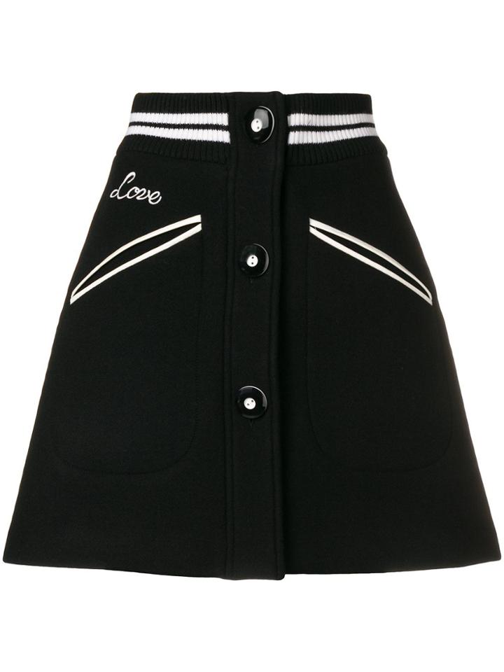 Miu Miu Contrast Trim Button Front Mini Skirt - Black