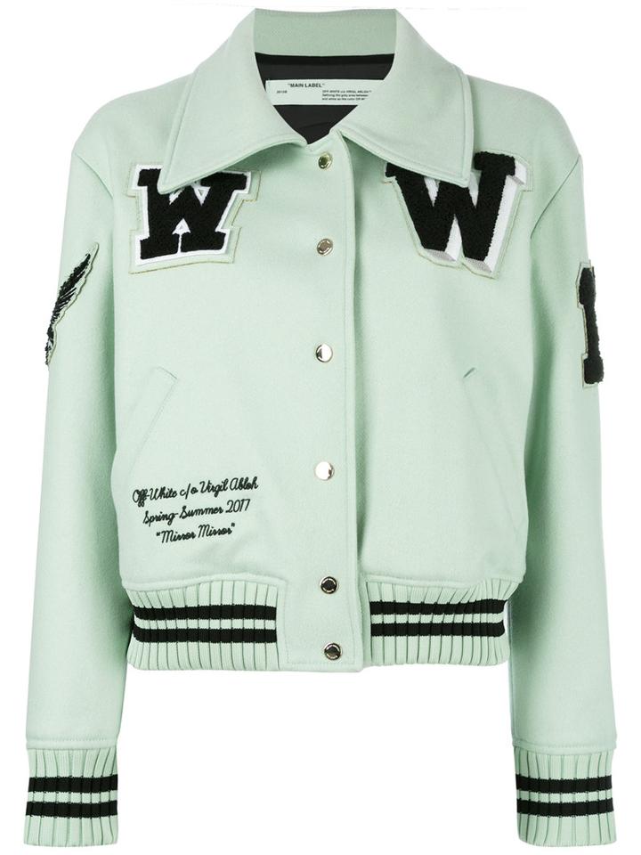 Off-white W Letters Jacket, Women's, Size: Small, Green, Polyamide/virgin Wool/cotton/polyester