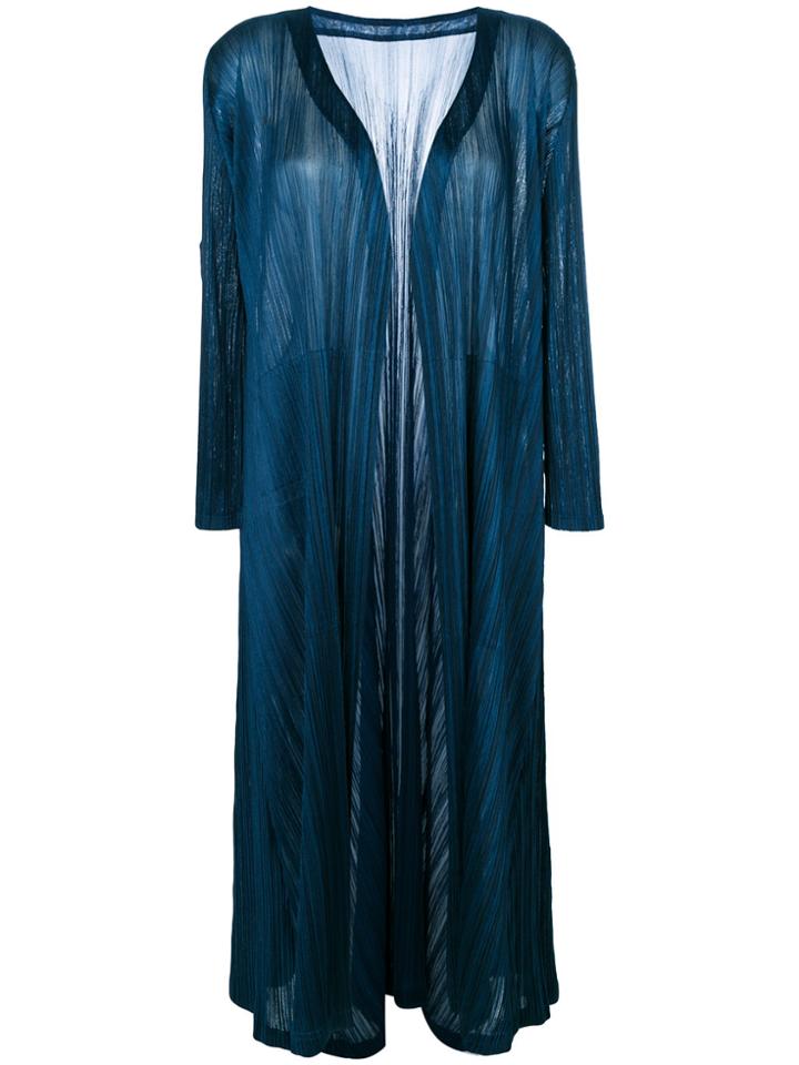 Pleats Please By Issey Miyake Pleated Long Coat - Blue