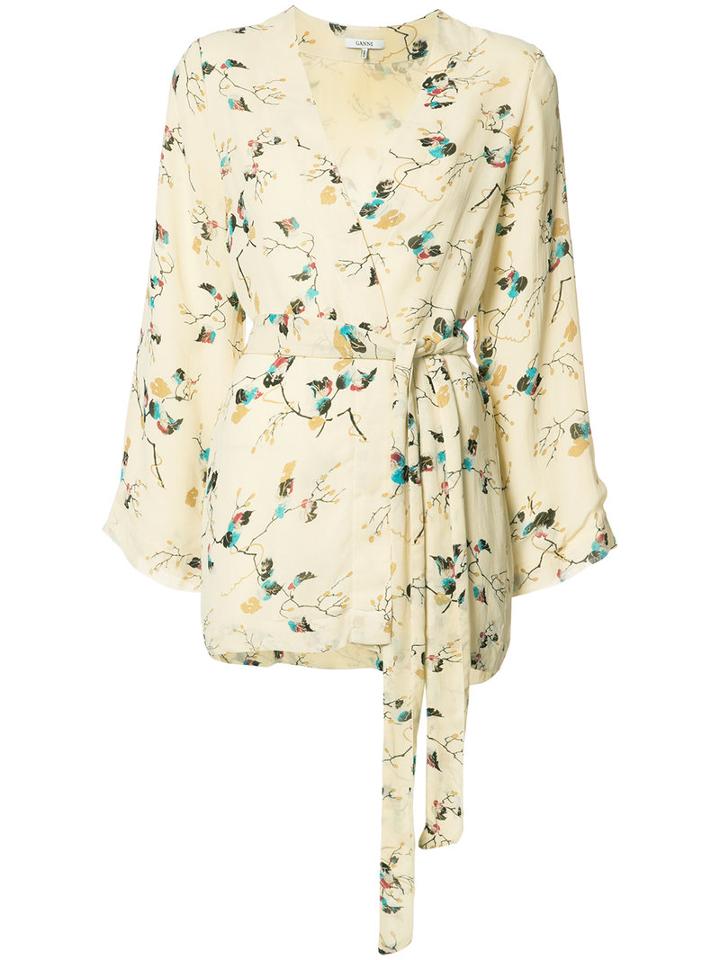 Ganni Floral Print Belted Jacket, Women's, Size: 36, Nude/neutrals, Viscose