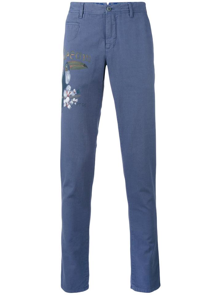 Pt01 - Illustrated Chino Trousers - Men - Cotton/linen/flax - 50, Blue, Cotton/linen/flax