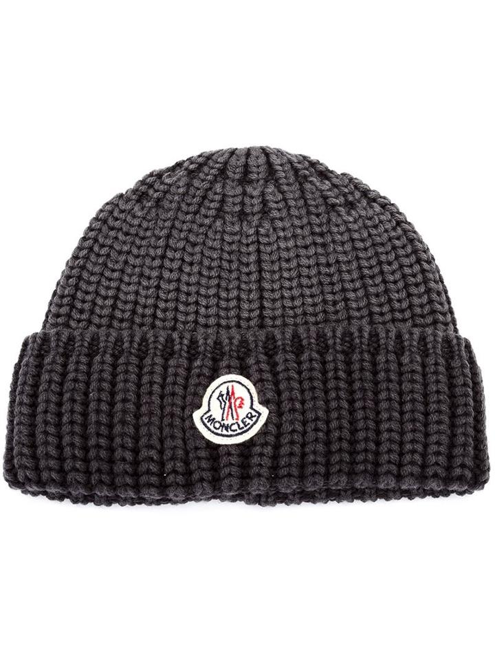 Moncler Knit Beanie, Men's, Black, Virgin Wool
