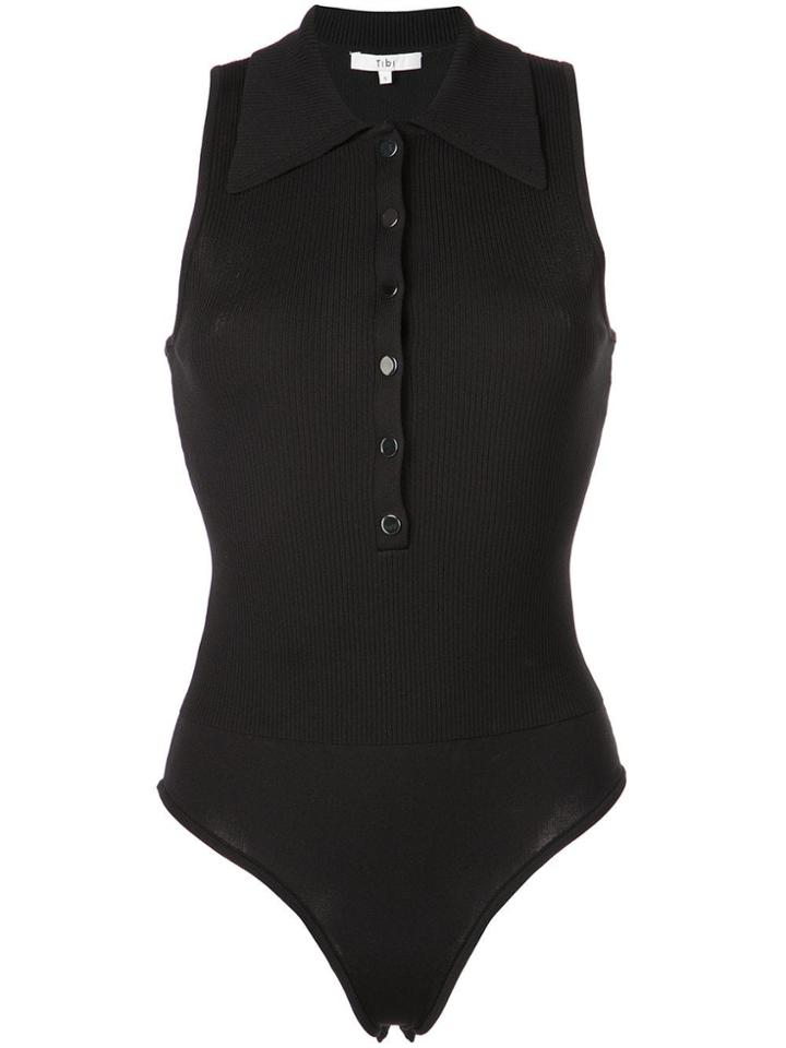 Tibi Tech Poly Polo Bodysuit - Black