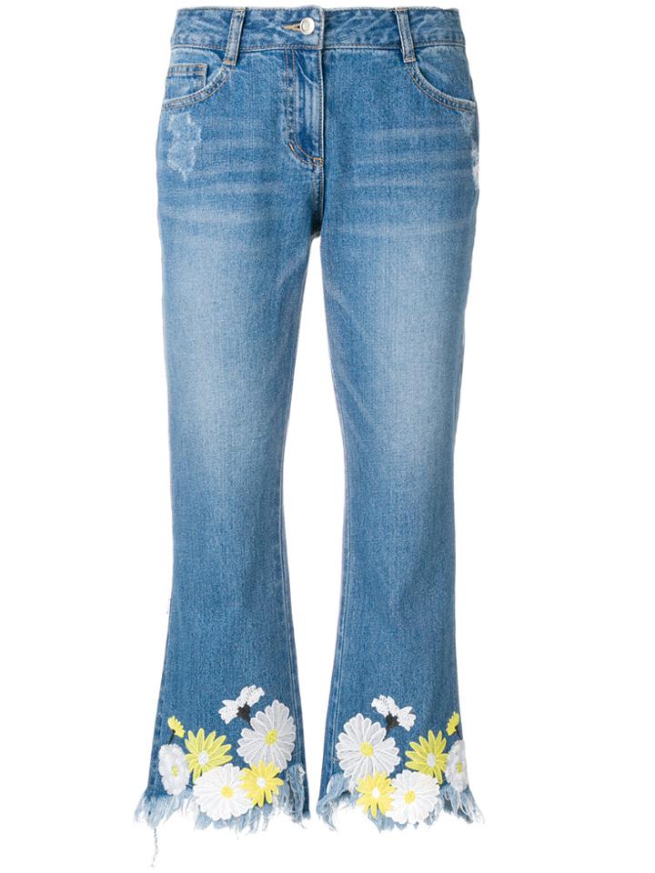 Sjyp Raw Edge Floral Jeans - Blue