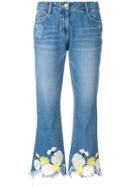 Sjyp Raw Edge Floral Jeans - Blue