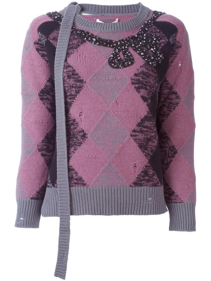 Marc Jacobs Embellished Argyle Jumper - Pink & Purple