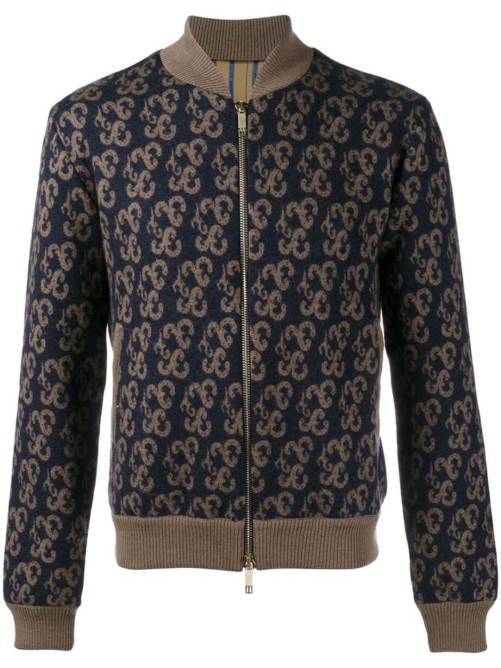 Etro Knitted Paisley Bomber Jacket, Men's, Size: Medium, Brown, Wool/polyester/acetate