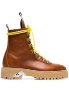 Off-white Camel Lace-up Leather Hiking Boots - Brown