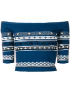 Red Valentino Bardot Knit Cropped Top - Blue