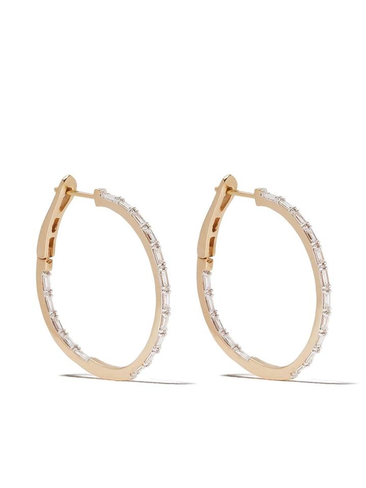 As29 18kt Yellow White Diamond Baguette Medium Hoops - Yellow Gold