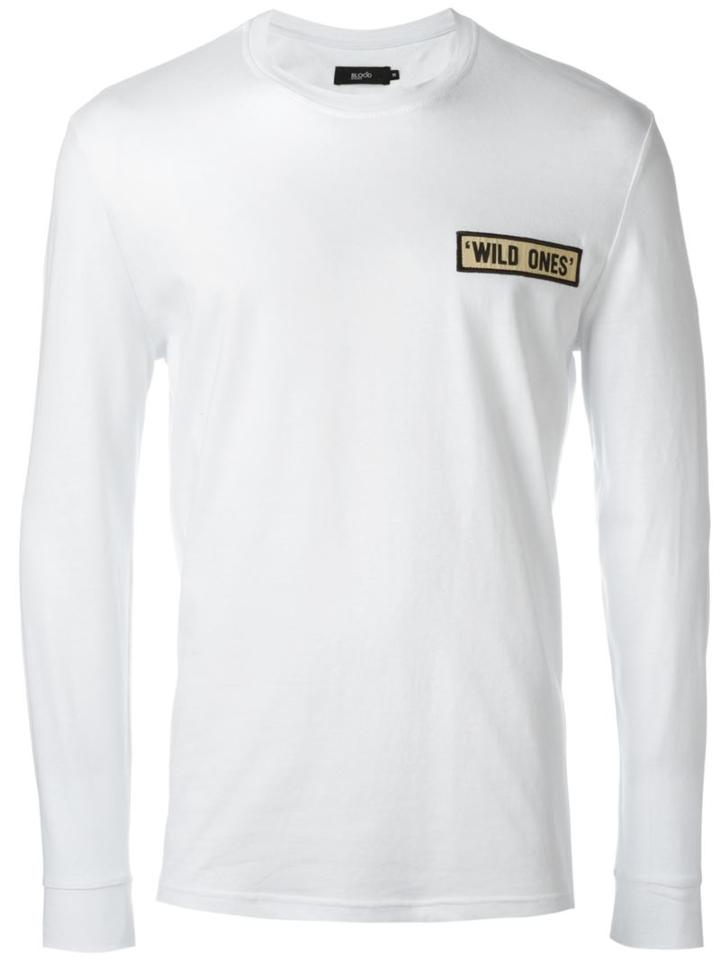 Blood Brother Patch Detail Long Sleeve T-shirt, Men's, Size: M, White, Cotton