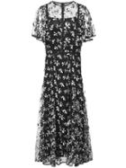 Lela Rose Floral Embroidered Midi Dress - Black