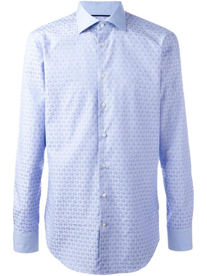 Etro Jacquard Button Down Shirt, Men's, Size: 44, Blue, Cotton
