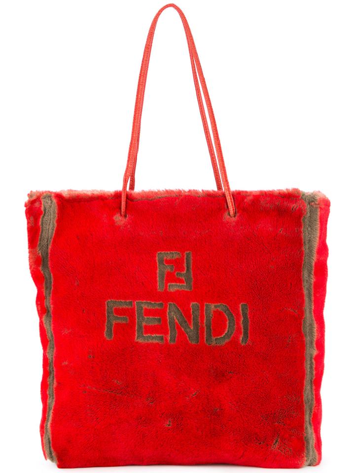 Fendi Vintage Logo Rabbit Fur Shoulder Bag - Red