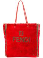 Fendi Vintage Logo Rabbit Fur Shoulder Bag - Red