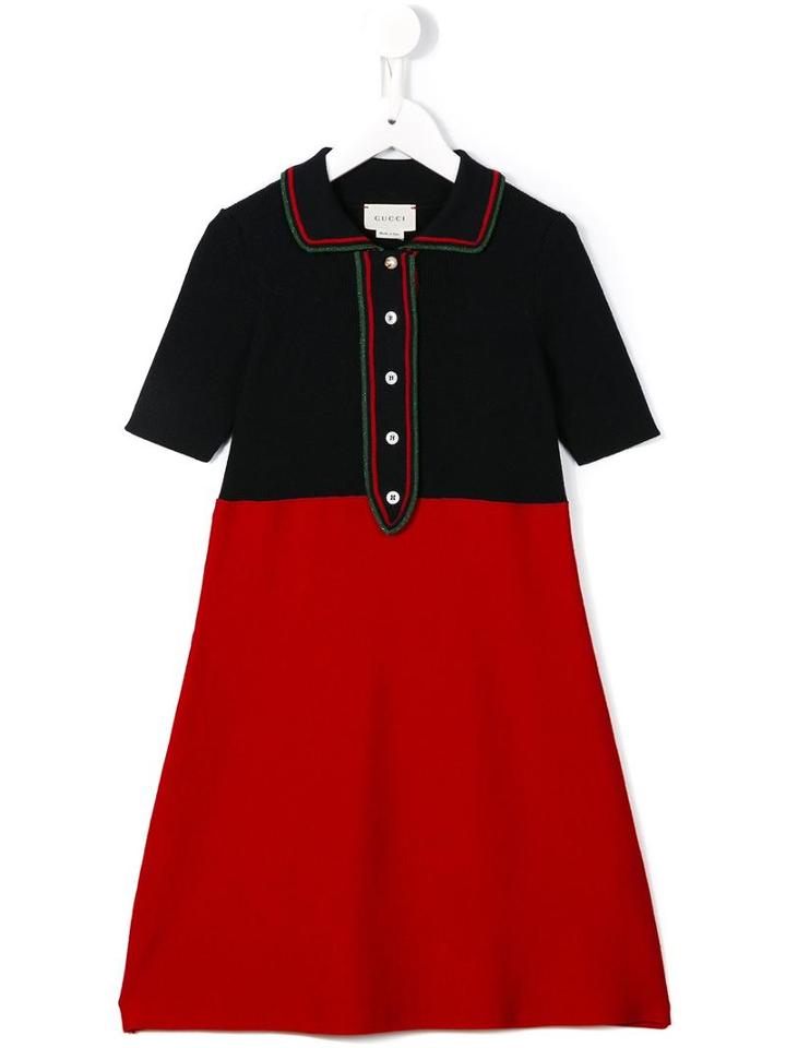 Gucci Kids Striped Trim Knitted Polo Dress, Girl's, Size: 10 Yrs, Red