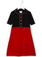 Gucci Kids Striped Trim Knitted Polo Dress, Girl's, Size: 10 Yrs, Red