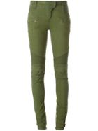 Balmain Skinny Biker Trousers, Women's, Size: 36, Green, Cotton/polyester/spandex/elastane