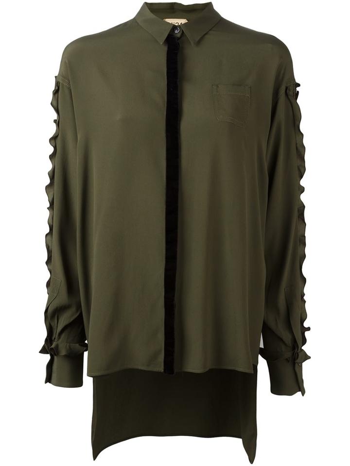 No21 Ruffle Sleeve Shirt, Women's, Size: 42, Green, Acetate/silk