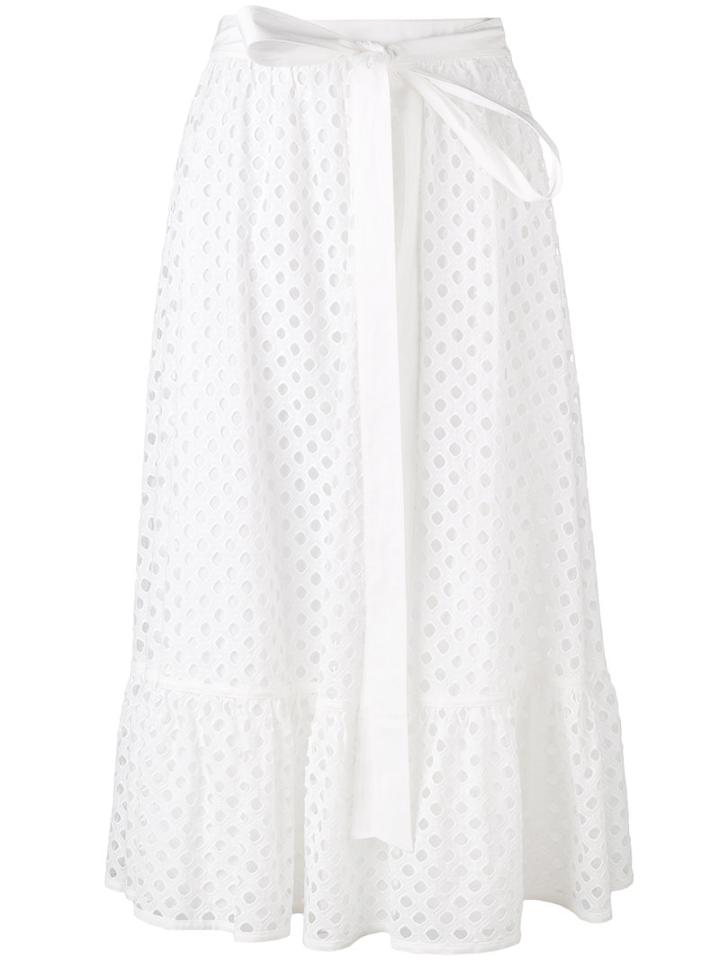 Tory Burch - Perforated A-line Skirt - Women - Cotton - 6, White, Cotton