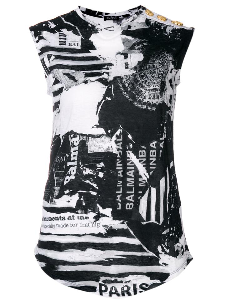 Balmain Newspaper Print Blouse - Black