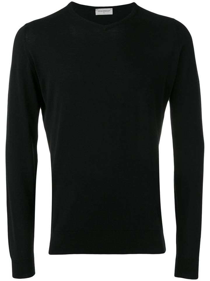 John Smedley V-neck Sweater, Men's, Size: Medium, Black, Cotton