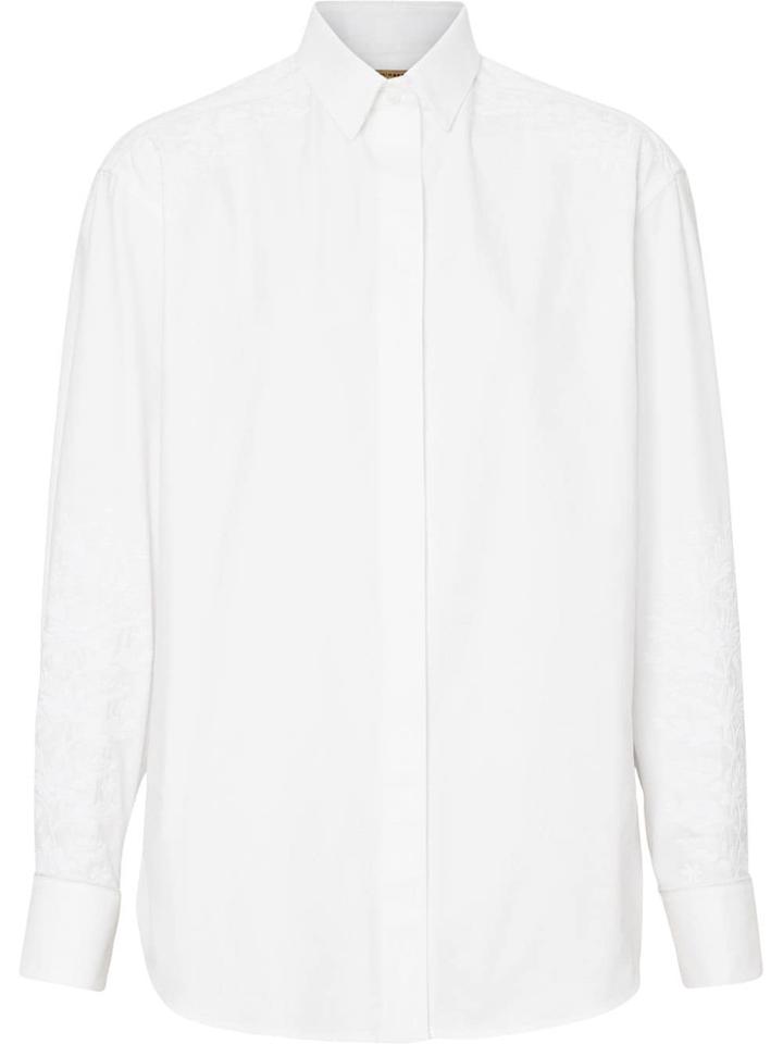 Burberry Floral Embroidered Cotton Dress Shirt - White