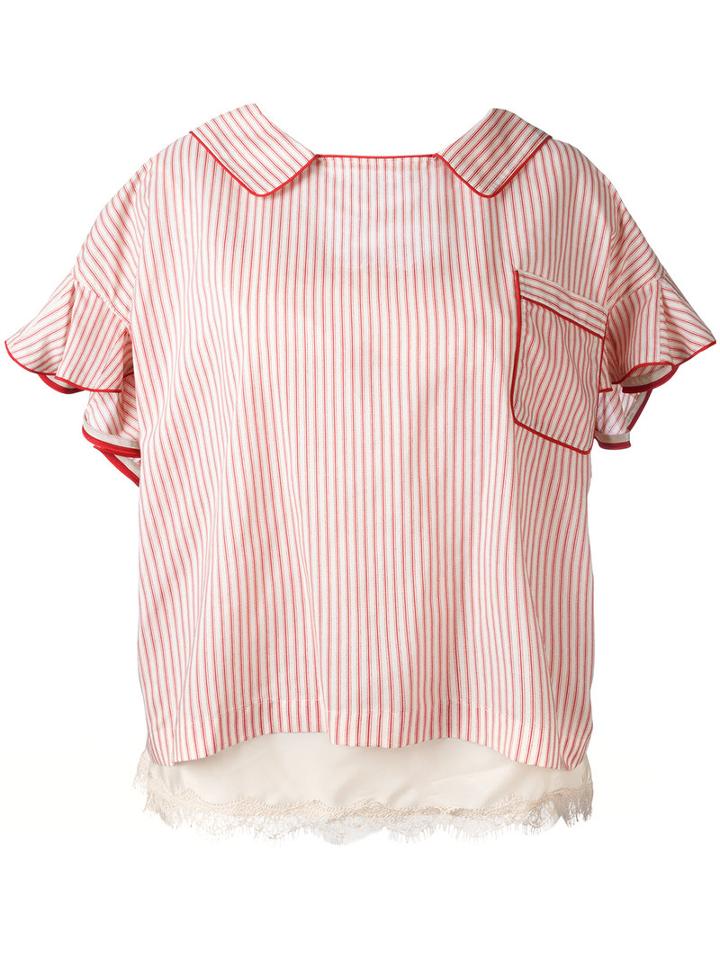 Sacai Boxy Layered Top, Women's, Size: 3, Red, Nylon/polyester/cupro